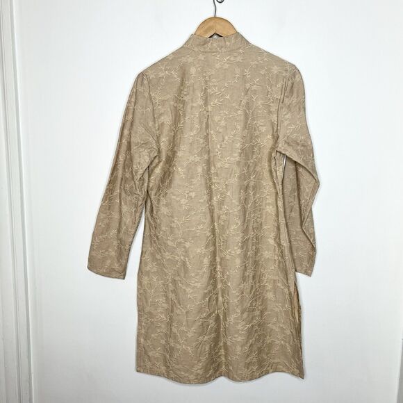 Coldwater Creek Embroidered Linen Long Jacket Tan Womens Small Boho Cotton - Picture 6 of 6